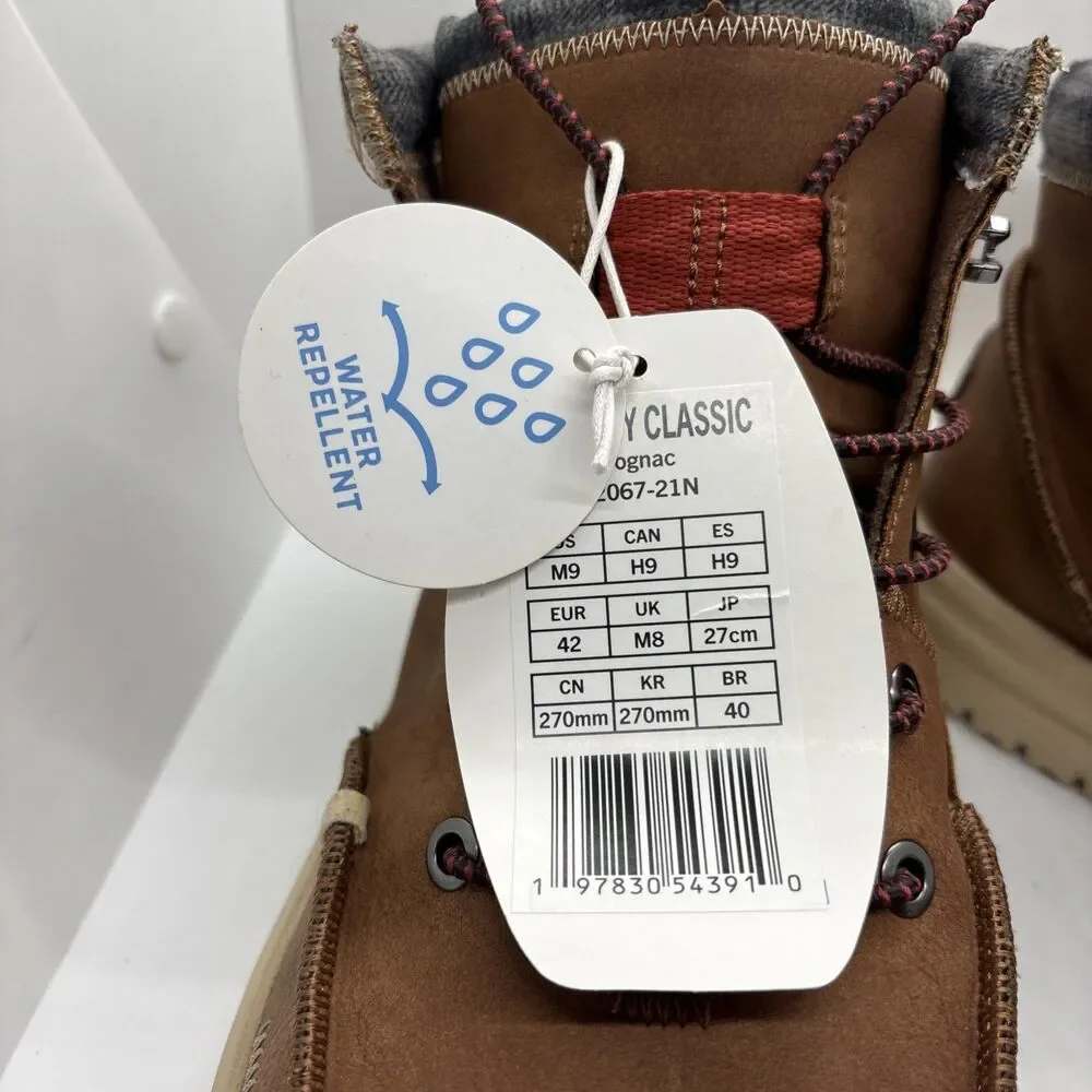 NWT Hey Dude Men's Bradley Classic Tumbled Cognac Brown Size 9 lightweight wool